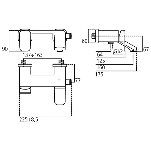 Immagine di Ideal Standard TONIC II miscelatore monocomando esterno per vasca/doccia, deviatore laterale integrato, finitura cromo A6338AA