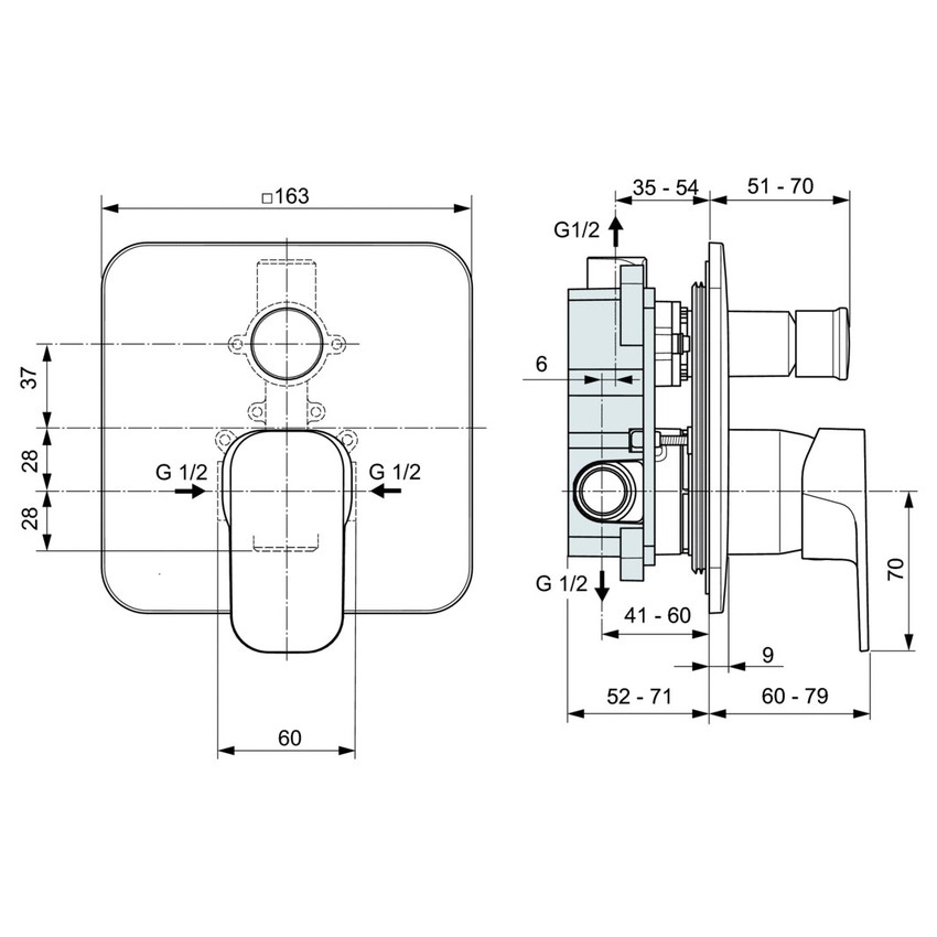 Immagine di Ideal Standard TONIC II miscelatore monocomando ad incasso per vasca/doccia, solo parti esterne, finitura cromo A6343AA