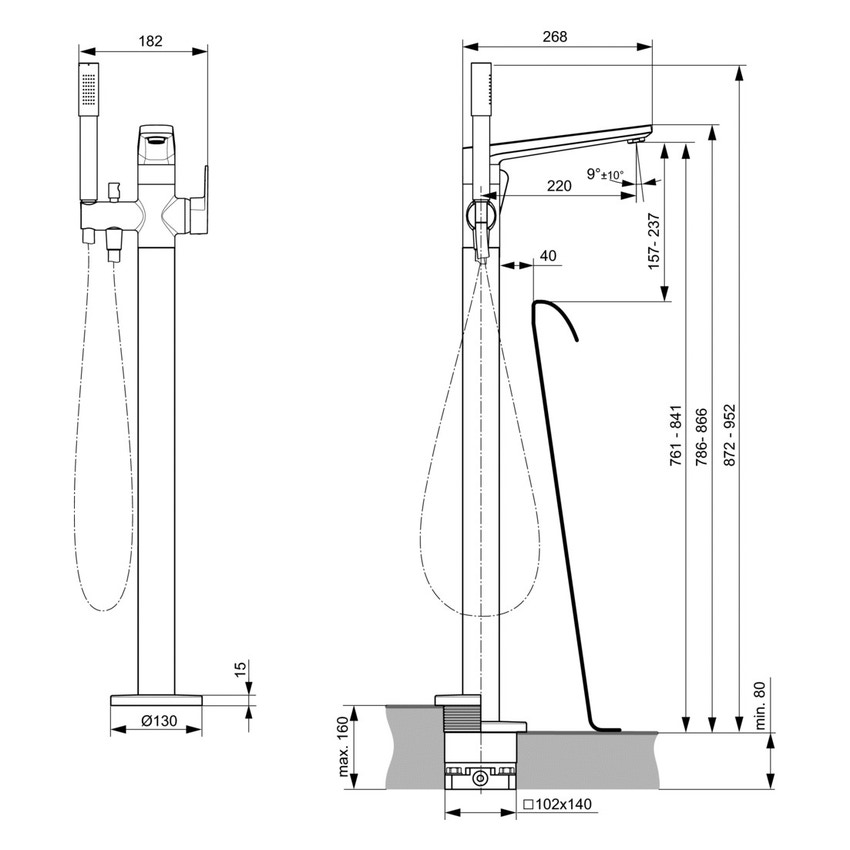 Immagine di Ideal Standard TONIC II gruppo miscelatore da appoggio per vasca centro stanza, finitura cromo A6347AA
