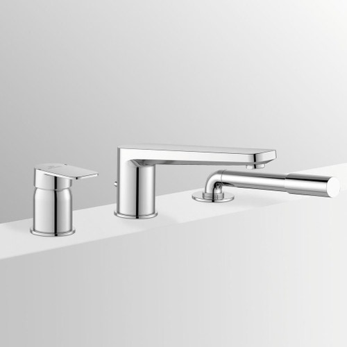 Immagine di Ideal Standard TONIC II gruppo bordo vasca a 3 fori, bocca d’erogazione con deviatore integrato, finitura cromo A6348AA