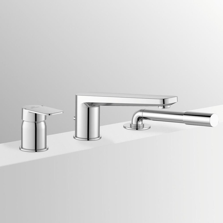 Immagine di Ideal Standard TONIC II gruppo bordo vasca a 3 fori, bocca d’erogazione con deviatore integrato, finitura cromo A6348AA