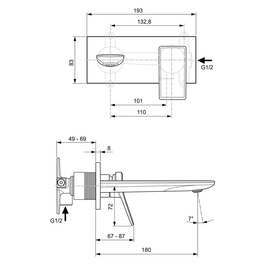 Immagine di Ideal Standard CONCA miscelatore monocomando lavabo P.18 cm per installazione a parete, finitura cromo A7371AA