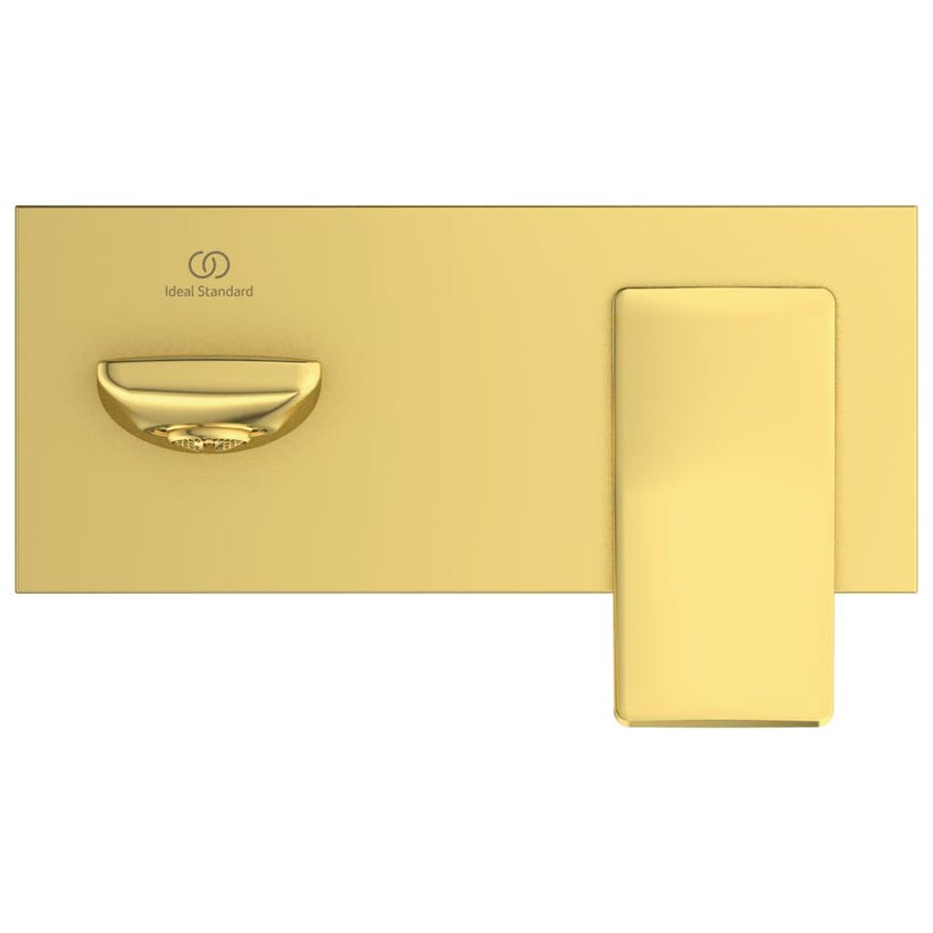 Immagine di Ideal Standard CONCA miscelatore monocomando lavabo P.18 cm per installazione a parete, finitura brushed gold A7371A2