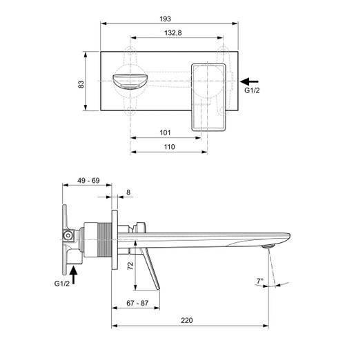 Immagine di Ideal Standard CONCA miscelatore monocomando lavabo P.23 cm per installazione a parete, finitura brushed gold A7372A2
