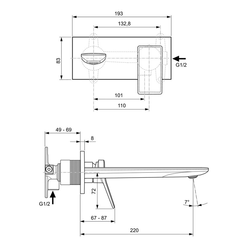 Immagine di Ideal Standard CONCA miscelatore monocomando lavabo P.23 cm per installazione a parete, finitura cromo A7372AA