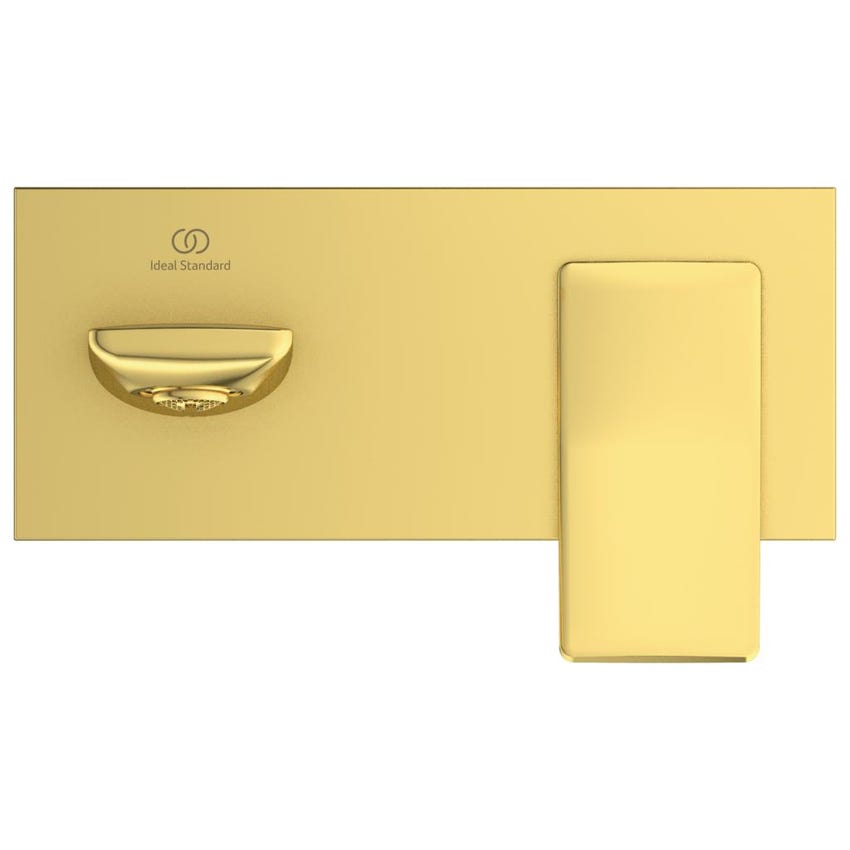 Immagine di Ideal Standard CONCA miscelatore monocomando lavabo P.23 cm per installazione a parete, finitura brushed gold A7372A2