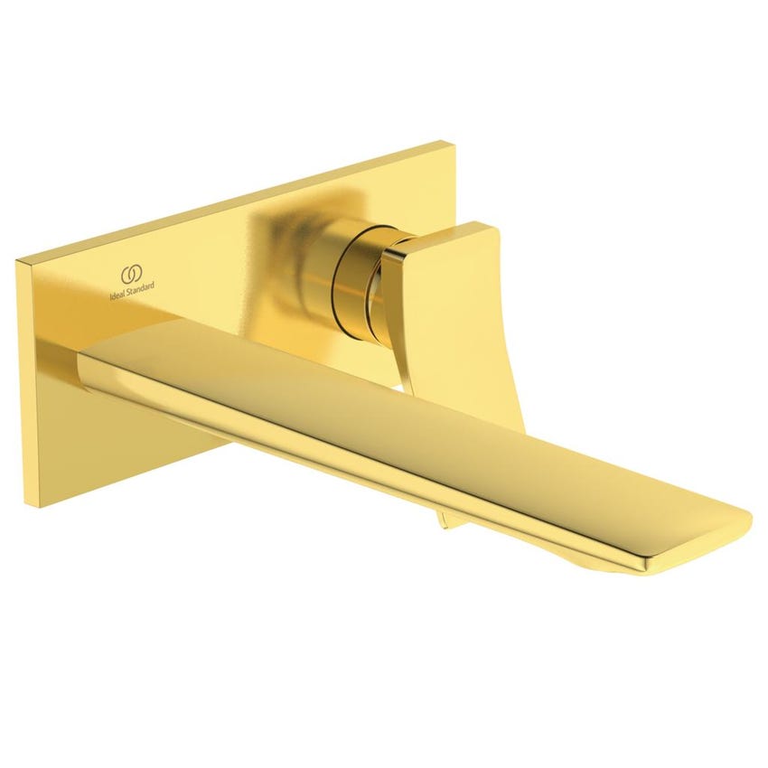 Immagine di Ideal Standard CONCA miscelatore monocomando lavabo P.23 cm per installazione a parete, finitura brushed gold A7372A2
