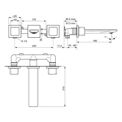 Immagine di Ideal Standard CONCA miscelatore a 3 fori ad incasso per lavabo, finitura magnetic grey A7445A5