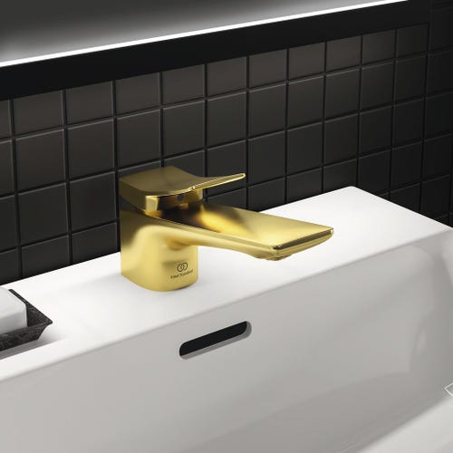 Immagine di Ideal Standard CONCA miscelatore monocomando lavabo, con scarico, finitura brushed gold BC753A2