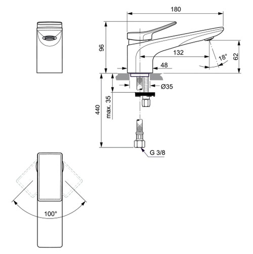 Immagine di Ideal Standard CONCA miscelatore monocomando lavabo, senza scarico, finitura magnetic grey BC754A5