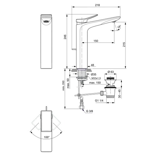 Immagine di Ideal Standard CONCA miscelatore monocomando da appoggio su piano per lavabo, con scarico, finitura magnetic grey BC757A5