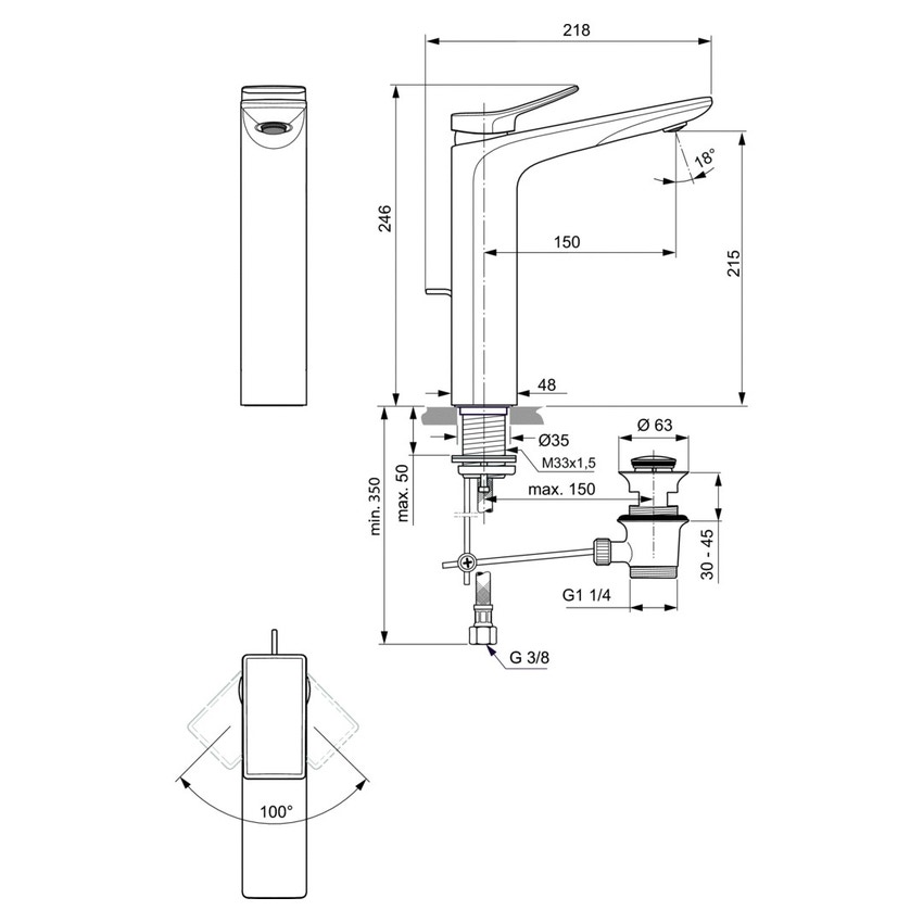 Immagine di Ideal Standard CONCA miscelatore monocomando da appoggio su piano per lavabo, con scarico, finitura cromo BC757AA