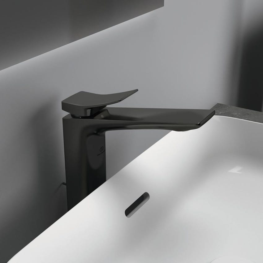 Immagine di Ideal Standard CONCA miscelatore monocomando da appoggio su piano per lavabo, con scarico, finitura magnetic grey BC757A5