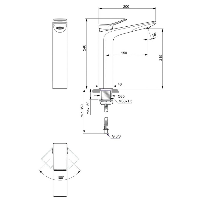 Immagine di Ideal Standard CONCA miscelatore monocomando da appoggio su piano per lavabo, senza scarico, finitura silver storm BC758GN