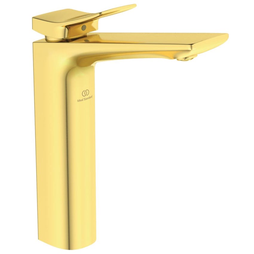 Immagine di Ideal Standard CONCA miscelatore monocomando da appoggio su piano per lavabo, senza scarico, finitura brushed gold BC758A2