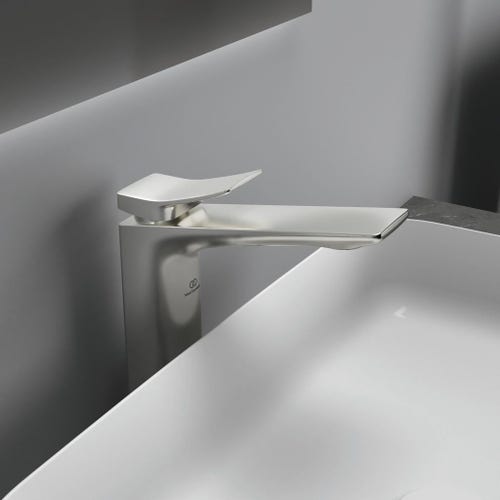 Immagine di Ideal Standard CONCA miscelatore monocomando da appoggio su piano per lavabo, senza scarico, finitura silver storm BC758GN