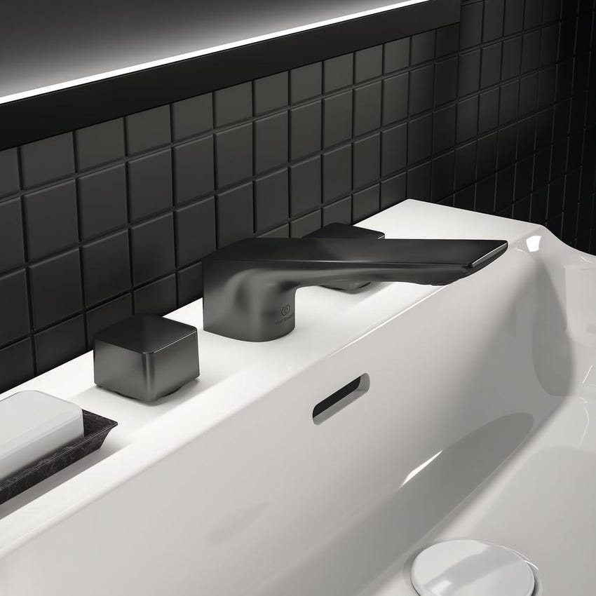 Immagine di Ideal Standard CONCA miscelatore a 3 fori per lavabo, con scarico, finitura magnetic grey BC759A5