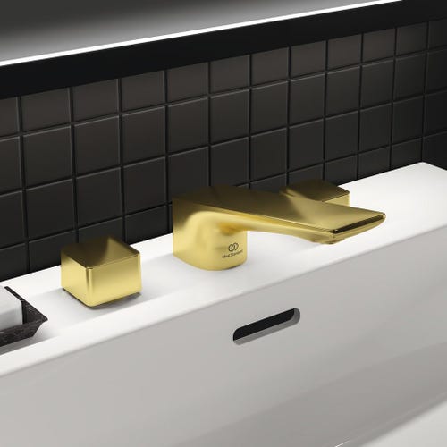 Immagine di Ideal Standard CONCA miscelatore a 3 fori per lavabo, con scarico, finitura brushed gold BC759A2