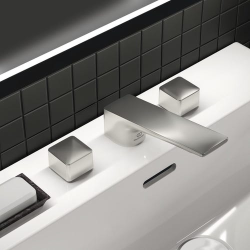 Immagine di Ideal Standard CONCA miscelatore a 3 fori per lavabo, con scarico, finitura silver storm BC759GN