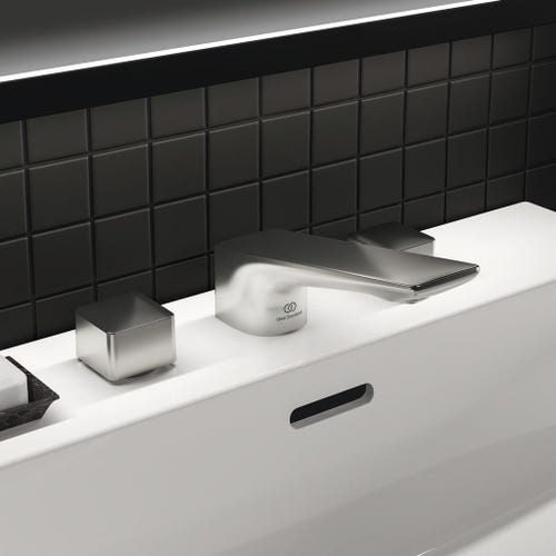Immagine di Ideal Standard CONCA miscelatore a 3 fori per lavabo, con scarico, finitura silver storm BC759GN