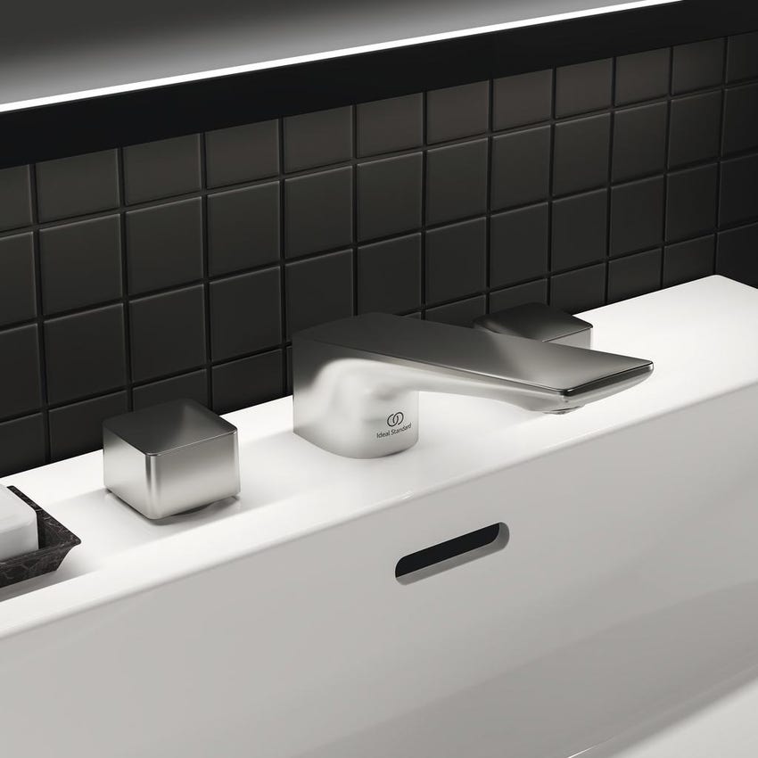 Immagine di Ideal Standard CONCA miscelatore a 3 fori per lavabo, con scarico, finitura silver storm BC759GN