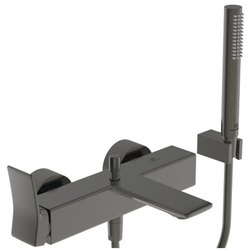 Immagine di Ideal Standard CONCA miscelatore monocomando esterno per vasca/doccia, con doccetta 1 funzione, supporto fisso e flessibile 160 cm, finitura magnetic grey BC763A5