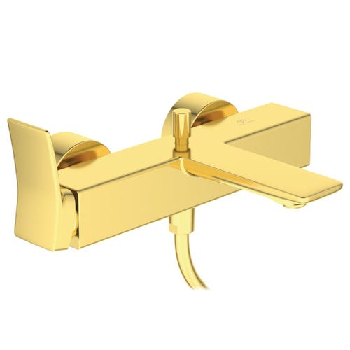 Immagine di Ideal Standard CONCA miscelatore monocomando esterno per vasca/doccia, con doccetta 1 funzione, supporto fisso e flessibile 160 cm, finitura brushed gold BC763A2