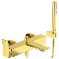 Immagine di Ideal Standard CONCA miscelatore monocomando esterno per vasca/doccia, con doccetta 1 funzione, supporto fisso e flessibile 160 cm, finitura brushed gold BC763A2