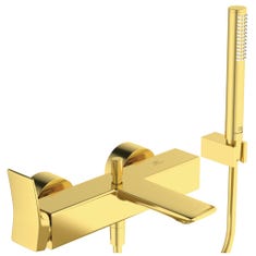 Immagine di Ideal Standard CONCA miscelatore monocomando esterno per vasca/doccia, con doccetta 1 funzione, supporto fisso e flessibile 160 cm, finitura brushed gold BC763A2