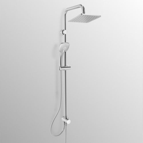 Immagine di Ideal Standard IDEALRAIN DUO CUBE colonna doccia, senza miscelatore, con deviatore a due vie, doccetta L.10 cm, soffione L.20 cm, finitura cromo A5862AA