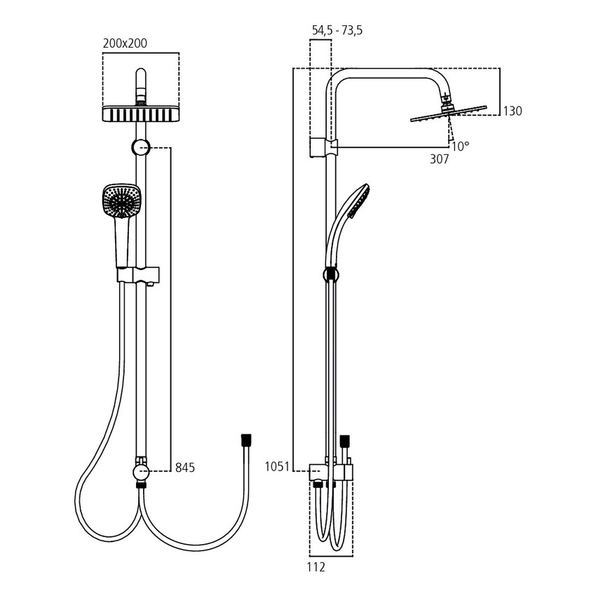 Immagine di Ideal Standard IDEALRAIN DUO CUBE colonna doccia, senza miscelatore, con deviatore a due vie, doccetta L.10 cm, soffione L.20 cm, finitura cromo A5862AA