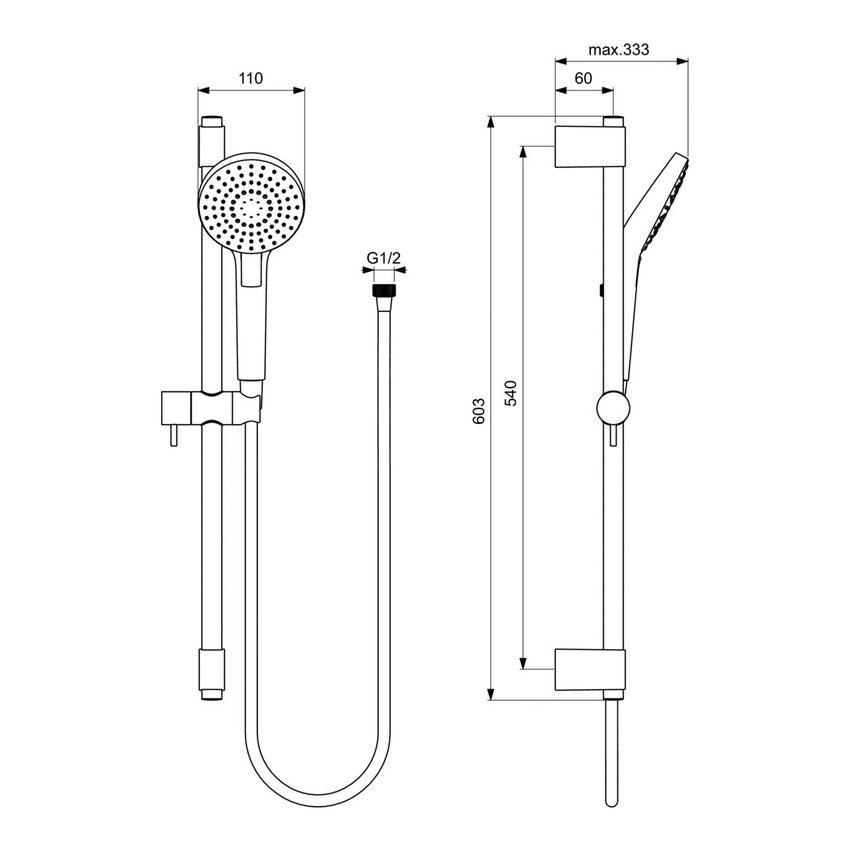 Immagine di Ideal Standard IDEALRAIN EVO asta doccia Round da 60 cm, doccetta Ø 11 cm con sistema anticalcare, finitura cromo B2233AA