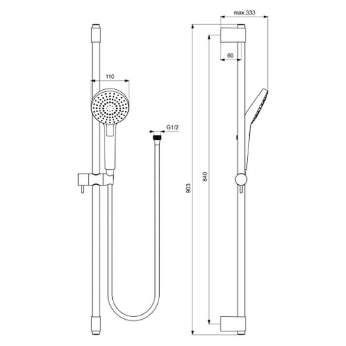 Immagine di Ideal Standard IDEALRAIN EVO asta doccia Round da 90 cm, doccetta Ø 11 cm con sistema anticalcare, finitura cromo B2237AA