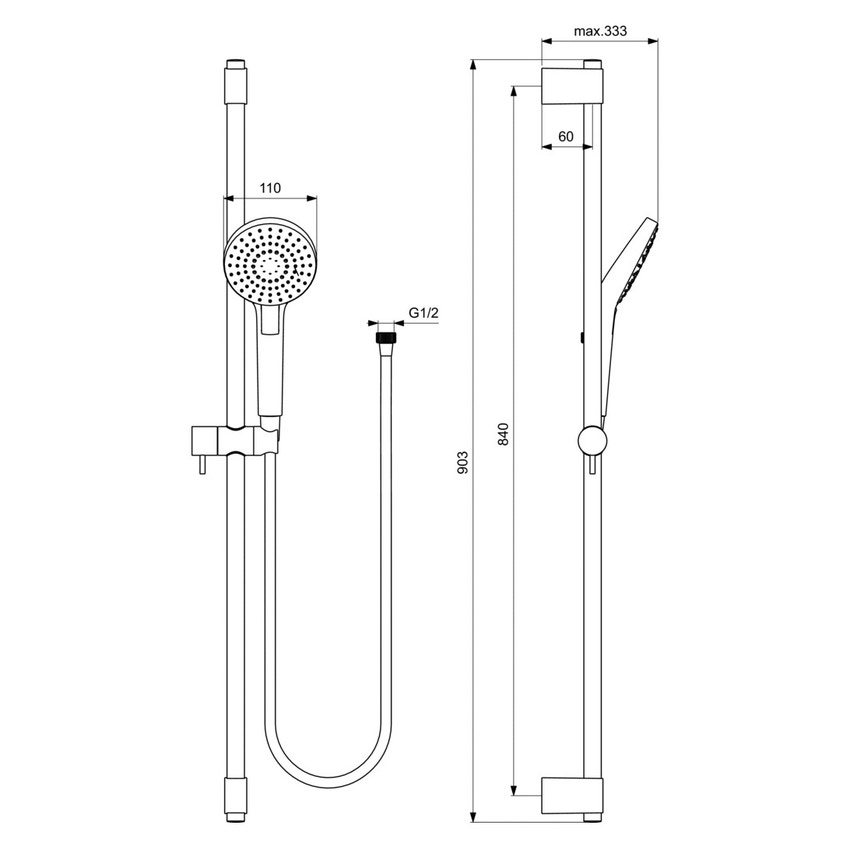 Immagine di Ideal Standard IDEALRAIN EVO asta doccia Round da 90 cm, doccetta Ø 11 cm con sistema anticalcare, finitura cromo B2237AA