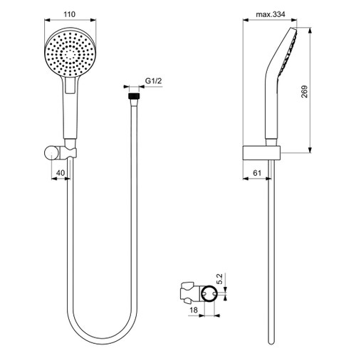 Immagine di Ideal Standard IDEALRAIN EVO minikit doccia rotondo Round, con doccetta Ø 11 cm, finitura cromo B2239AA