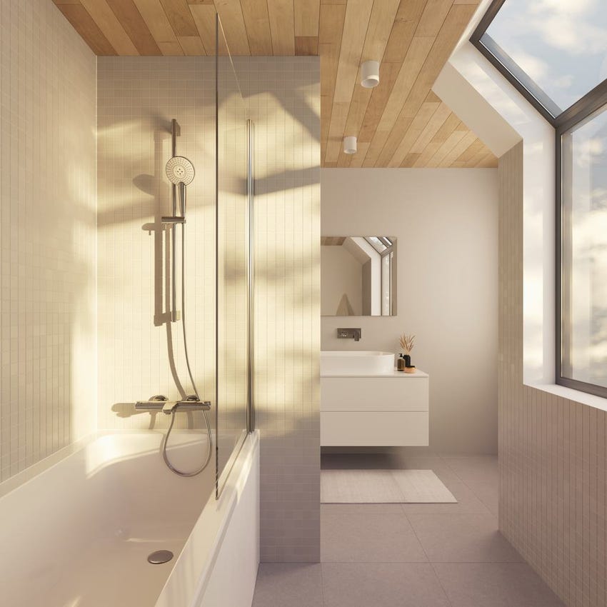 Immagine di Ideal Standard IDEALRAIN EVO JET ROUND asta doccia da 90 cm, doccetta Ø 12.5 cm, con sistema anticalcare, finitura cromo B1763AA