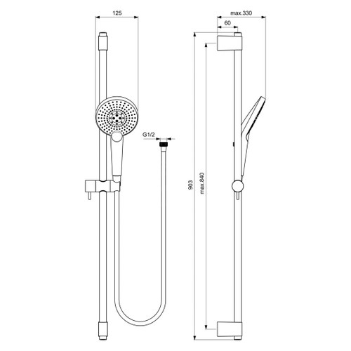 Immagine di Ideal Standard IDEALRAIN EVO JET ROUND asta doccia da 90 cm, doccetta Ø 12.5 cm, con sistema anticalcare, finitura cromo B1763AA
