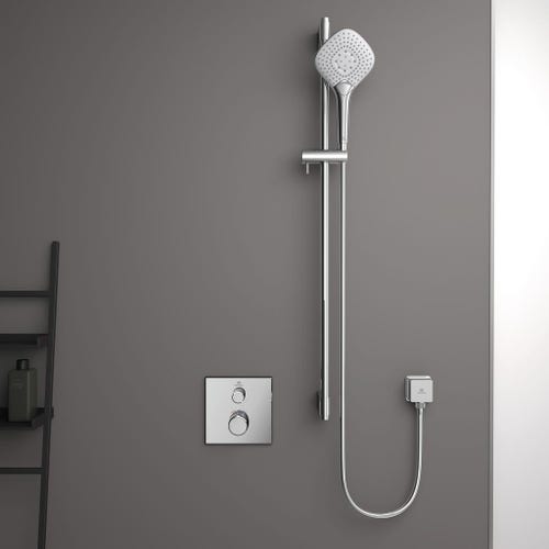 Immagine di Ideal Standard IDEALRAIN EVO JET DIAMOND asta doccia da 90 cm, doccetta L.12.5 cm con sistema anticalcare, finitura cromo B1764AA