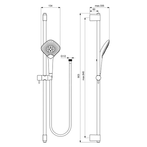 Immagine di Ideal Standard IDEALRAIN EVO JET DIAMOND asta doccia da 90 cm, doccetta L.12.5 cm con sistema anticalcare, finitura cromo B1764AA