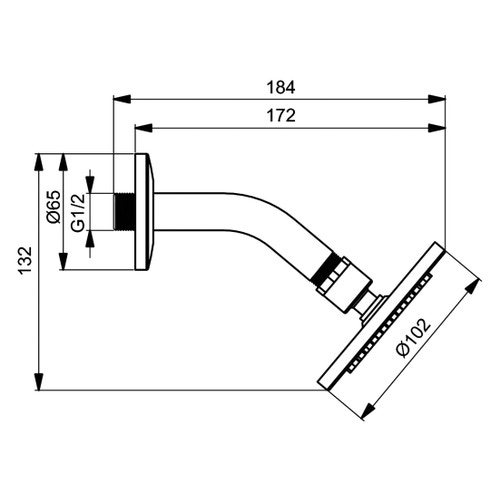 Immagine di Ideal Standard IDEALRAIN soffione rotondo Ø 10 cm con braccio ad angolo da 11,8 cm, finitura cromo B9436AA