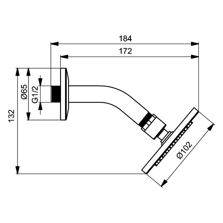 Immagine di Ideal Standard IDEALRAIN soffione rotondo Ø 10 cm con braccio ad angolo da 11,8 cm, finitura cromo B9436AA