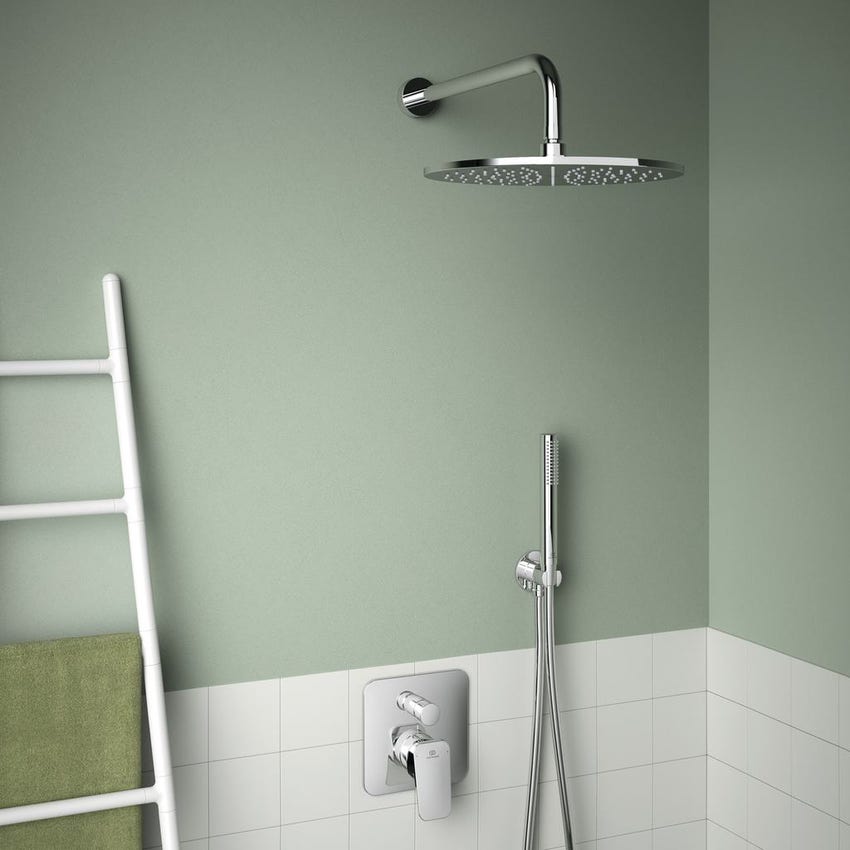 Ideal Standard soluzione bagno completo, sanitari sospesi, lavabo con mobile  80 cm, doccia rettangolare 120x80 cm, colore bianco, rubinetteria finitura  cromo SING11