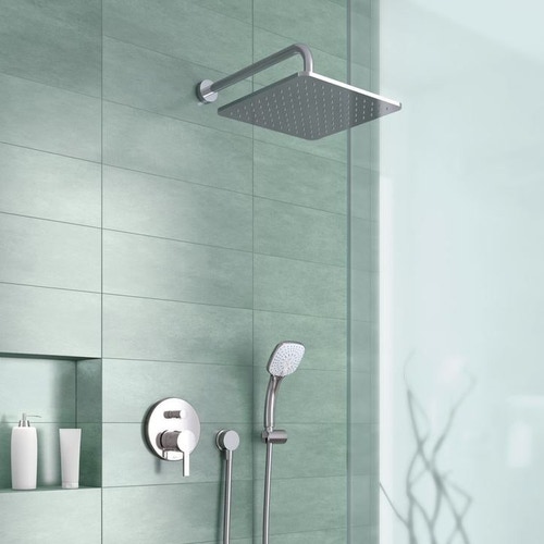 Immagine di Ideal Standard soluzione bagno completo, sanitari sospesi, lavabo con mobile 80 cm, doccia rettangolare 120x80 cm, colore bianco, rubinetteria finitura cromo SING11