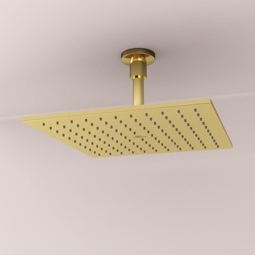 Immagine di Ideal Standard soluzione bagno completo, sanitari sospesi, lavabo con mobile 60 cm, doccia rettangolare 100x90 cm, colore bianco finitura lucido, rubinetteria finitura oro SING2