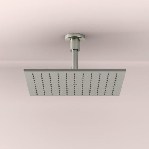 Immagine di Ideal Standard soluzione bagno doppio lavabo 60 cm su mensola 180 cm, colore bianco finitura lucido, doccia rettangolare 120x90 cm, colore grigio cemento finitura pietra opaco, rubinetteria finitura silver storm SING10