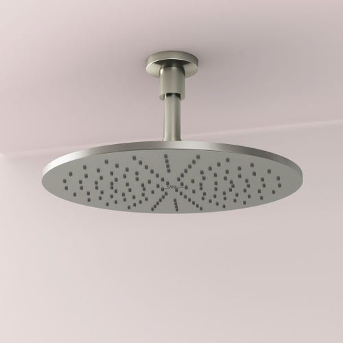 Immagine di Ideal Standard soluzione bagno doppio lavabo 60 cm su mensola 180 cm, colore bianco finitura lucido, doccia rettangolare 120x90 cm, colore grigio cemento finitura pietra opaco, rubinetteria finitura silver storm SING10