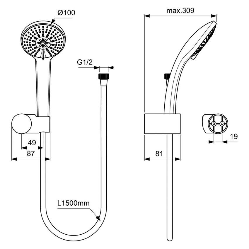 Immagine di Ideal Standard IDEALRAIN minikit doccia M3, doccetta a 3 funzioni Ø 10 cm, finitura cromo B9454AA