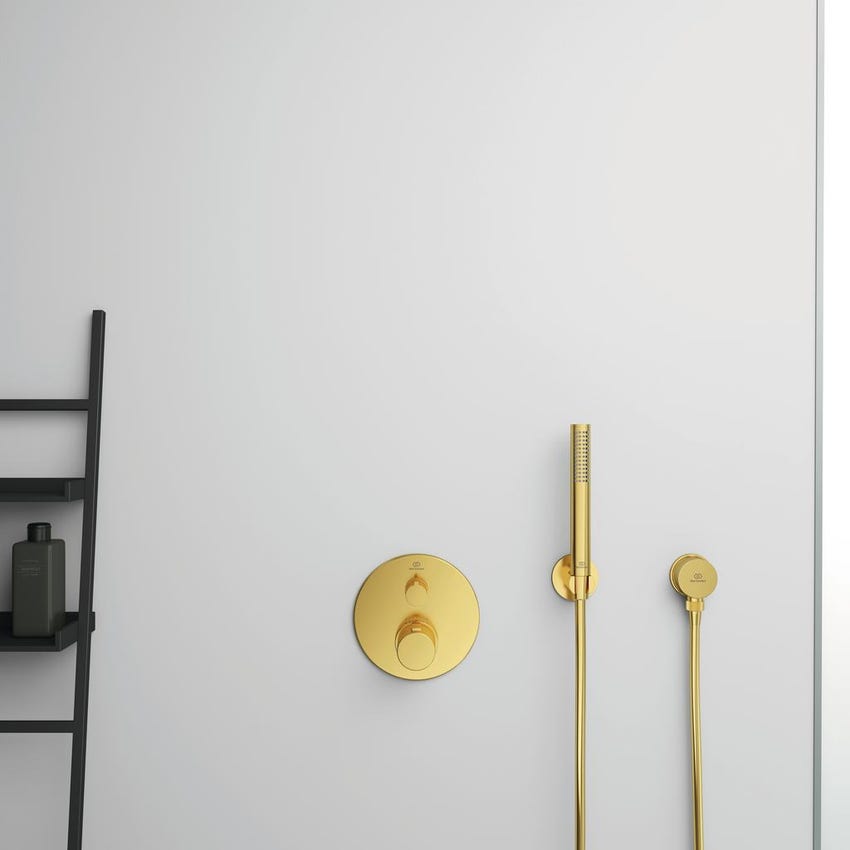Immagine di Ideal Standard Gomito a muro con valvola di ritegno e con connessione G 1/2", finitura brushed gold BC808A2