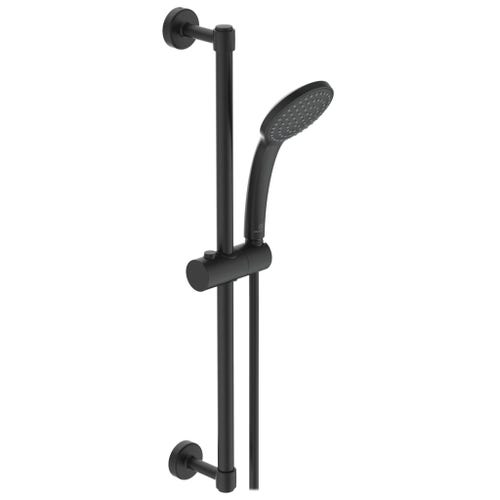 Immagine di Ideal Standard IDEALRAIN asta doccia con doccetta M1 Ø 10 cm a 1 funzione, tubo flessibile 175 cm, colore nero finitura opaco BD142XG