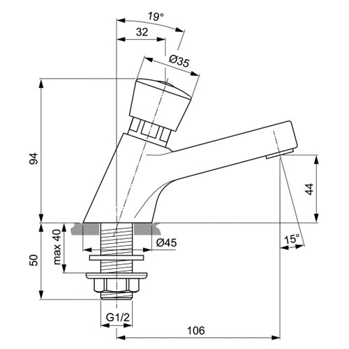Immagine di Ideal Standard ALPHA rubinetto monocomando temporizzato per lavabo, con bocca fissa, finitura cromo A1328AA